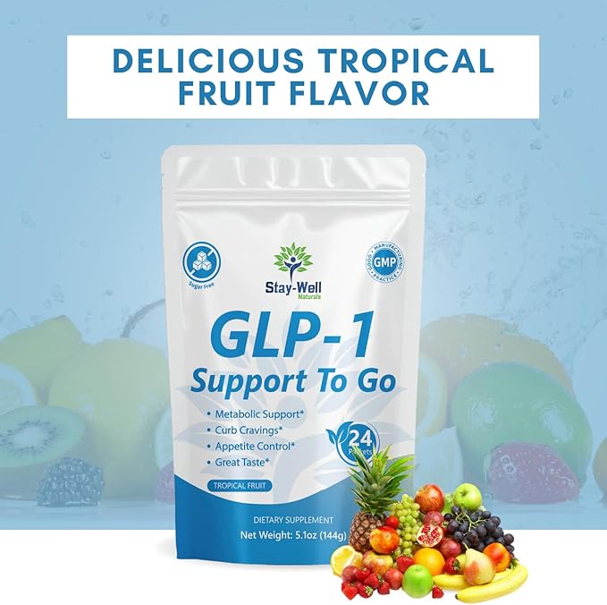 GLP-1 Supplement | Natural GLP-1 Production | GLP 1 Booster Drink Mix to Control Appetite and Cravings | Great Tasting Metabolic Support - Yerba Mate, Garcinia Cambogia, Berberine [Tropical Fruit]-StrideForce Fitness