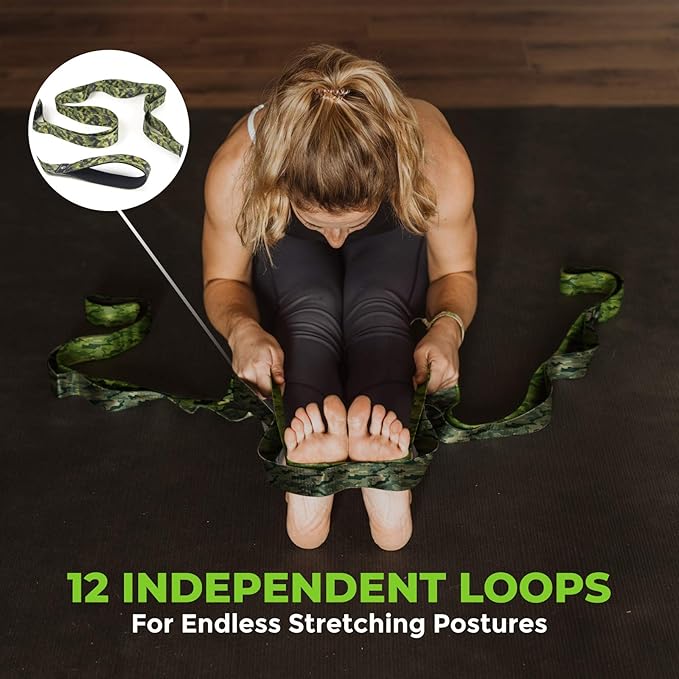 Gradient Fitness Stretching Strap for Physical Therapy, 12 Multi-Loop Stretch Strap 1.5" W x 8' L, Neoprene Handles, Physical Therapy Equipment, Yoga Straps for Stretching, Leg Stretcher.-StrideForce Fitness