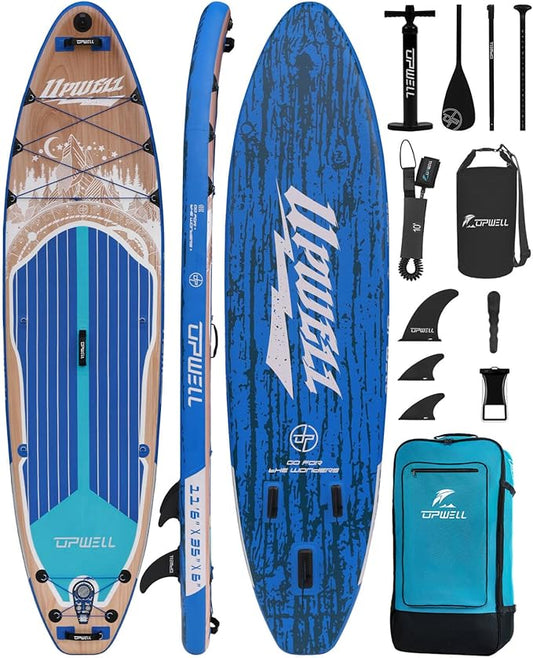 UPWELL 10'6"/11'/11'6" Inflatable Paddle Board, Stand Up Paddlboard for Youth & Adults, Stable Design, Premium SUP Accessories, Backpack, Leash, Hand Pump, Fins-StrideForce Fitness