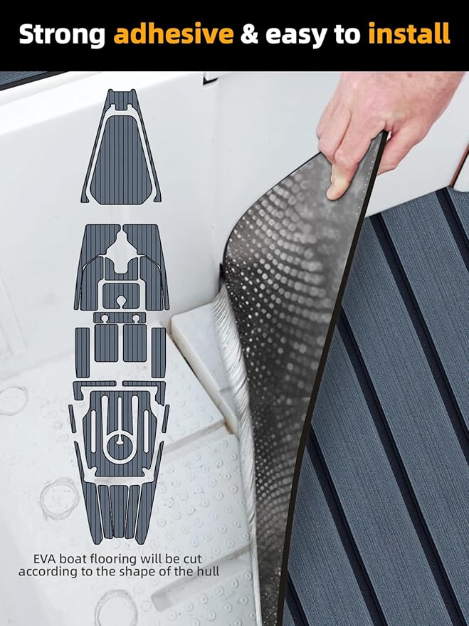 FOCEAN Boat Flooring EVA Foam Boat Decking Faux Teak Marine Flooring Boat Mat Boat Carpet Sheet for Motorboat RV Yacht Kayak Surfboard, 94.5"x 47.2"/35.4"/23.6"/15.7"-StrideForce Fitness