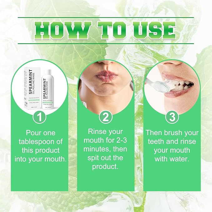 2Pcs Spearmint Oil Pulling Rinse, Cold-Pressed Coconut Oil for Whitening Teeth, Powerful Organic Peppermint Oil Maintain Gum Health & Freshness Breath, Natural Peppermint Pulling Oil, Mint Mouthwash