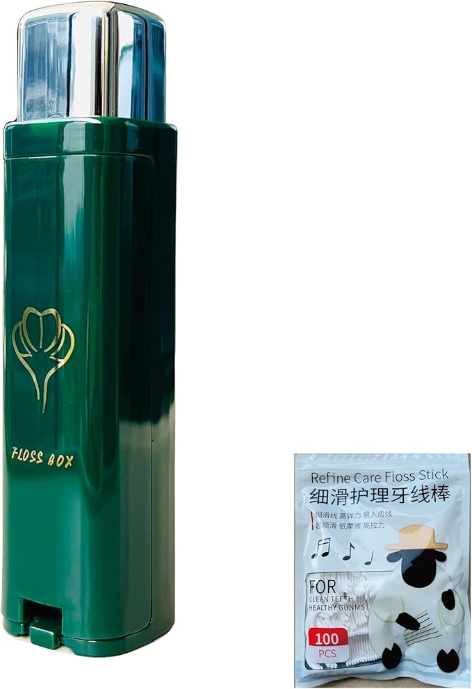 Compact Portable Dental Floss Picks Box/Dispenser, for Go Out,for Travel, Contains 100 Refills for Floss Picks (Forest Green)