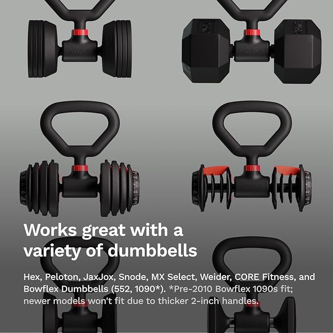 Jayflex Hyperbell Dumbbell Converter - Convert Dumbbells to Barbell Set and Kettlebell for Home Fitness - Adjustable & Up to 200 lb Capacity Weight Barbell for Weight Lifting-StrideForce Fitness