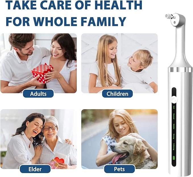 Plaque or Electric Tartar Polishing TeethKit with LED Light 5 Speed Modes with 5 Replacement Brush Heads (White)