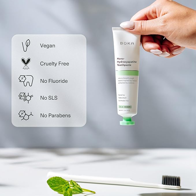 Boka Fluoride Free Toothpaste, Nano Hydroxyapatite Toothpaste, Appropriate for Sensitive Teeth - for Adult, Kids Oral Care - Ela Mint, Coco Ginger Flavor, 1.3 Fl Oz 2Pk US Manufactured
