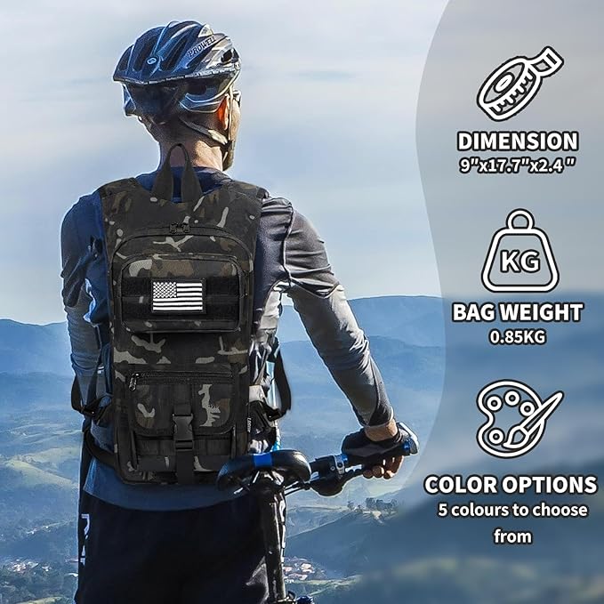 Hydration Backpack, Tactical Molle Water with 2L TPU Water Bladder, for Men Women Lightweight Water Backpack, Hydration Pack for Hiking, Biking, Climbing and Hunting-StrideForce Fitness