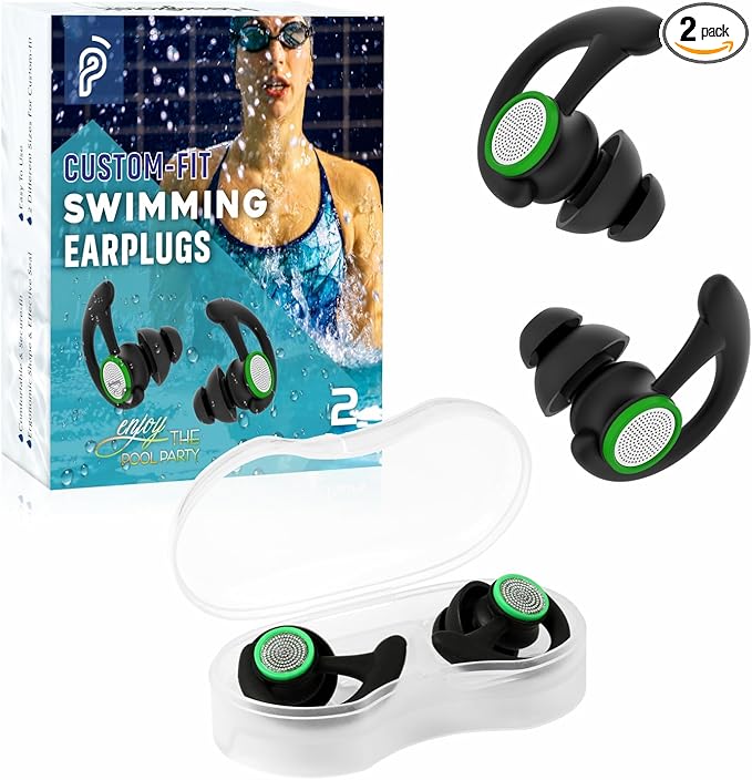 Hearprotek 2 Pairs Ear Plugs for Swimming Adults, Reusable Custom-fit Swim Water earplugs Men Women for Swimmers Shower Pool Bath Surfing Kayaking Canoeing(Black)-StrideForce Fitness