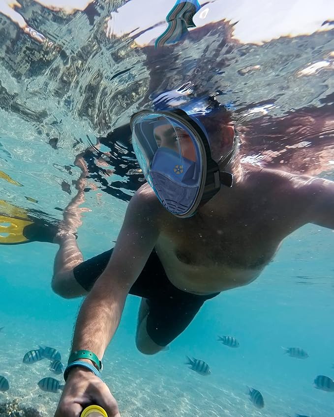 QingSong Full Face Snorkel Mask for Adults, Snorkeling Gear with Camera Mount, 180 Degree Panoramic View Snorkel Set Anti-Fog Anti-Leak-StrideForce Fitness
