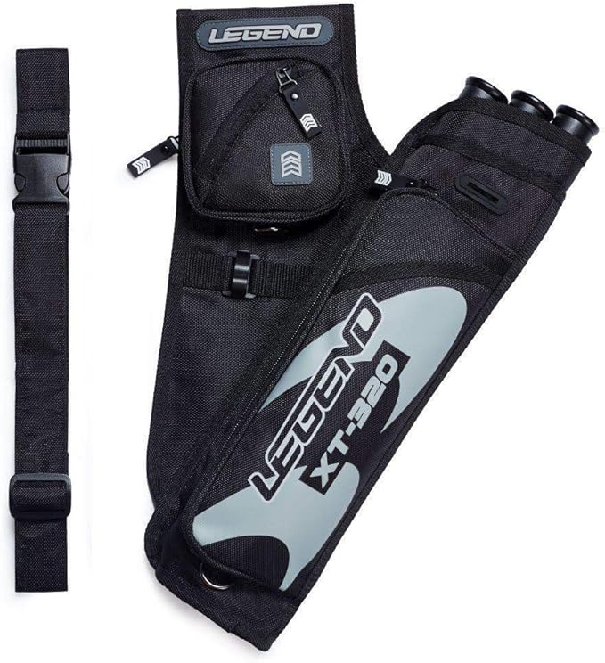 LEGEND XT320 Archery Quivers - Nylon Hip Quivers with 3 Arrow Tube Cases for Target Shooting - Adjustable Waist Belt, T-Slot, Storage Compartments for Accessories, Gear, Tools, Release Tab, Score Card-StrideForce Fitness