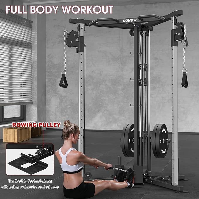 DONOW Cable Crossover Machine, Cable Fly Machine Home Gym System Workout Station with Dual Pulley System Pull-Up Bar Cable Bar and LAT Pull Down System-StrideForce Fitness