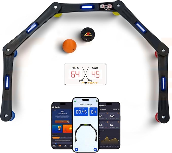 Potent Digital Stickhandling Trainer 2.0 – App-Enabled Hockey Training Aid | Real-Time Feedback, Scoreboard & Timer | Portable On/Off Ice Puck Handling & Reaction Drills-StrideForce Fitness