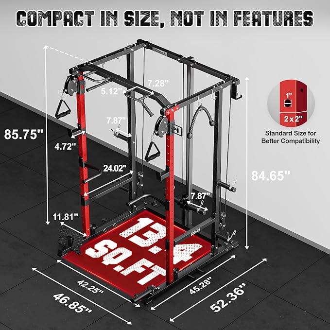 R1-V4 Power Cage Rack, 2000LB Squat Rack with Cable Crossover System, Multi-Function Weight Cage, Home Gym Workout Machine with More Training Attachments-StrideForce Fitness