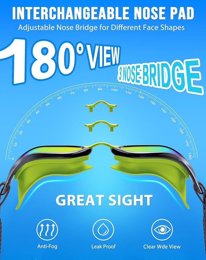 Swim Goggles, Unisex Adult Swimming Goggles Anti Fog Anti UV No Leakage Wide View for Men Women Youth-StrideForce Fitness