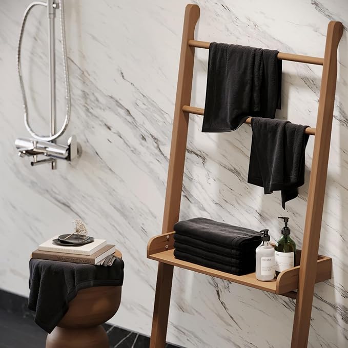 Creative Scents 100% Cotton Velour Fingertip Towels - 4 Pack 11 by 18 Inch – Decorative, Extra Absorbent and Soft Face Towel, Ideal for Bathroom and Powder Room (Black)-StrideForce Fitness