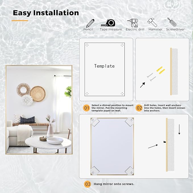 30x30 Inch Brass Bathroom Mirror for Wall, Aluminum Frame Rectangle Rectangular Vanity Mirror, Modern Large for Bedroom, Living Room, Horizontal or Vertical-StrideForce Fitness