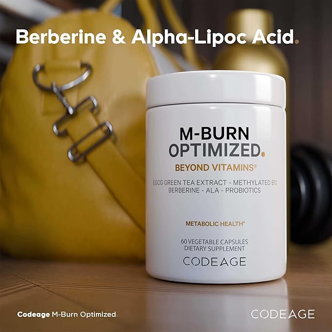 Codeage M-Burn Optimized Supplement - Decaffeinated Green Tea Std. to 50% EGCG, Berberine, Akkermansia, Vitamin B12 - Probiotics - Vitamins - 60 Capsules-StrideForce Fitness