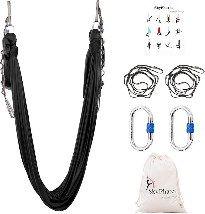 5.5 Yards Aerial Silks Yoga Swing Set - Aerial Yoga Hammock Kit Anti-Gravity Flying for Fitness, Low/Non Stretch Nylon Tricot Fabric Hardware Included for Dance-StrideForce Fitness