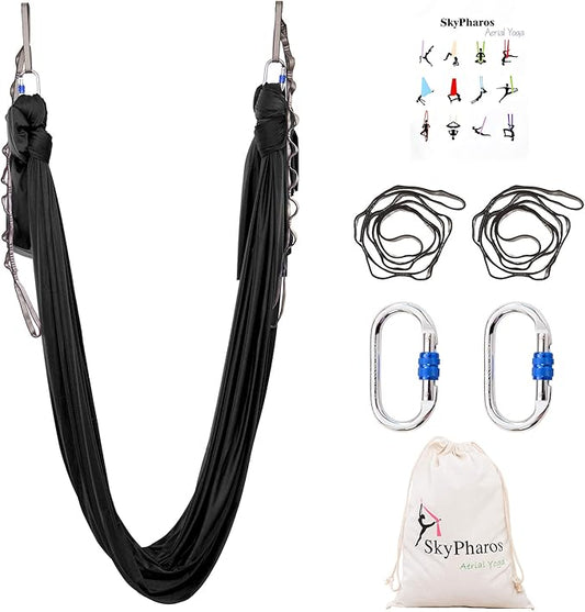 5.5 Yards Aerial Silks Yoga Swing Set - Aerial Yoga Hammock Kit Anti-Gravity Flying for Fitness, Low/Non Stretch Nylon Tricot Fabric Hardware Included for Dance-StrideForce Fitness