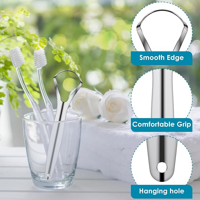 8 Pcs Tongue Scraper Stainless Steel Tongue Cleaners Wide Head Tongue Cleaner Tool Reduce Bad Breath Tongue Scrapers for Fresh Breath