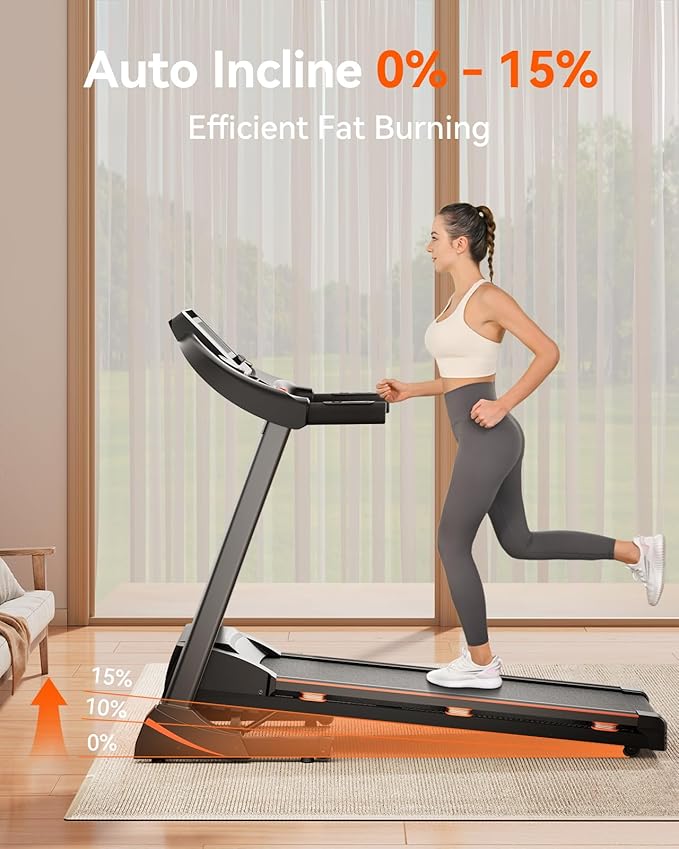 Treadmills for Home, Treadmill with 0-15% Auto Incline, 3HP Folding Treadmills for Running Walking with 300LBS Weight Capacity, Incline Treadmill Equipped with Bluetooth & Pulse Monitor-StrideForce Fitness