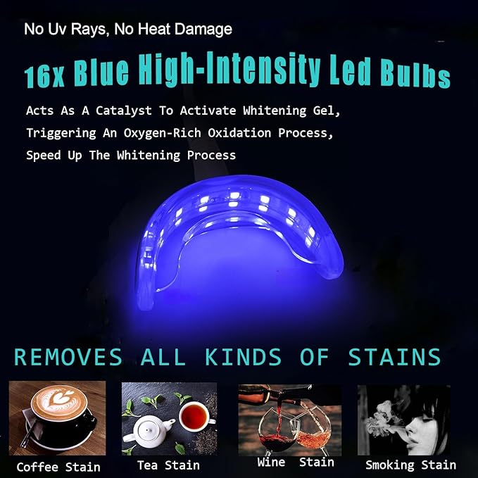 TAWEE Teeth Whitening Kit Safe for Sensitive Teeth & Enamel Wired Tooth whitening Accelerator Light with 16 Blue LED Pure White Teeth Whitener Waterproof