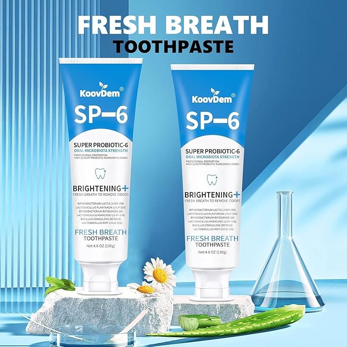 New Sp-6 Probiotics Whitening Toothpaste-Fluoride-Free, Enhanced Formula with 6 Probiotics for Gum Care & Fresh Breath, Fresh Mint Flavor（Blue）-1PC