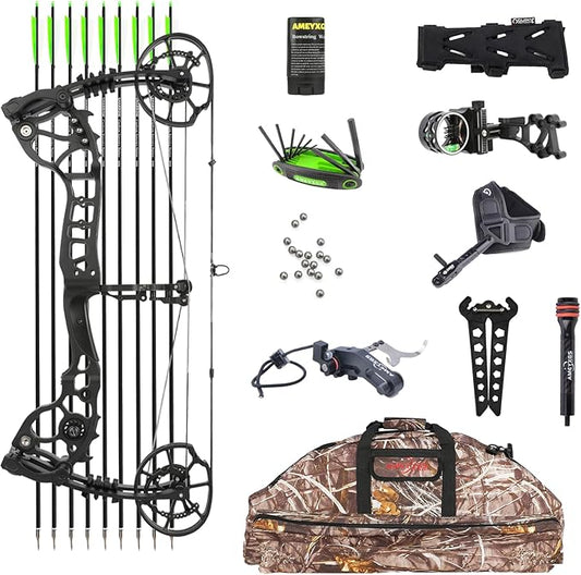 Archery Compound Bow Hunting Set 20-70lbs Adjustable Pull 320fps Speed with 5 Pin Sights and 9 Carbon Arrows for Teens and Adults Target Practice Outdoor Hunting Full Set of Accessories-StrideForce Fitness