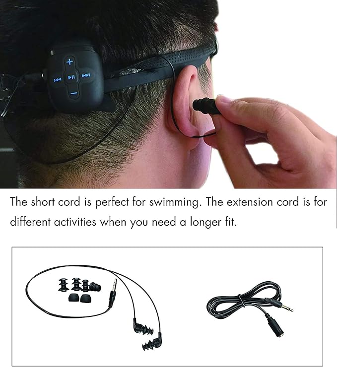 Waterproof MP3 Player for Swimming and Running, Underwater Headphones with Short Cord, Shuffle Feature-StrideForce Fitness