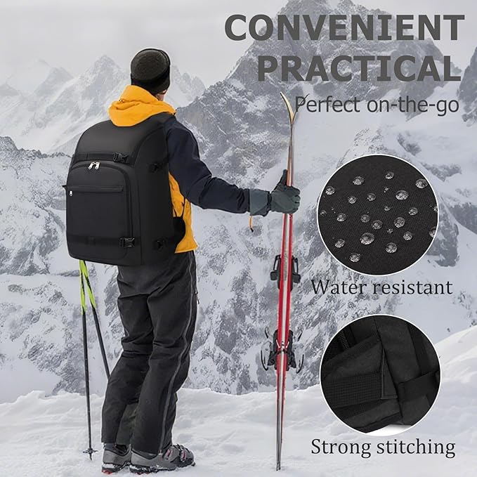 JIANYA Ski Boot Bag, 50L Waterproof Travel Backpack for Snowboard, Ski Helmet, Goggles, Gloves & Accessories, Black-StrideForce Fitness