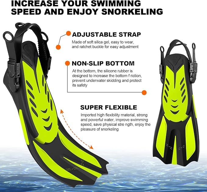 Odoland Kids Snorkeling Packages Snorkel Set, Dry Top Snorkel Mask with Adjustable Swim Fins for Boys and Girls Age 7-14-StrideForce Fitness