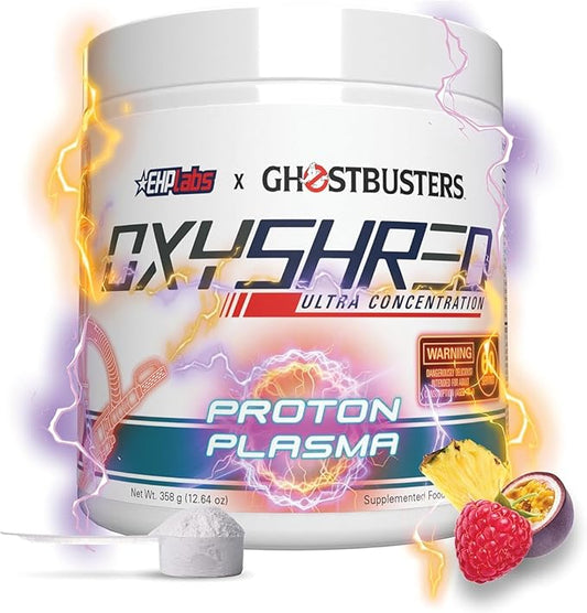 EHP Labs x Ghostbusters OxyShred Pre Workout Powder & Shredding Supplement - Preworkout Powder with Acetyl L Carnitine, Energy Boost Drink - Proton Plasma, 60 Servings-StrideForce Fitness