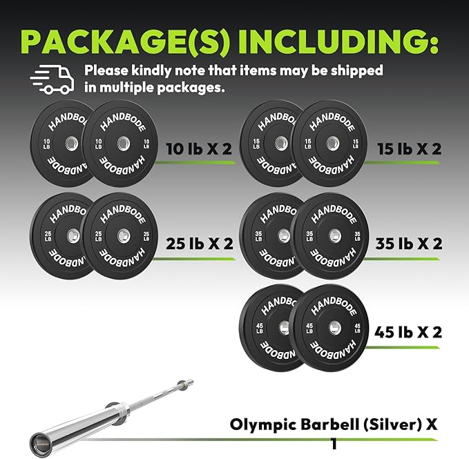 Olympic Bumper Plates Set 2 Inch, 10-55 lbs Rubber Weight Plates with 45 lb (20kg) Black/Silver Barbell, Strength Training & Weight Lifting for Home Gym-StrideForce Fitness