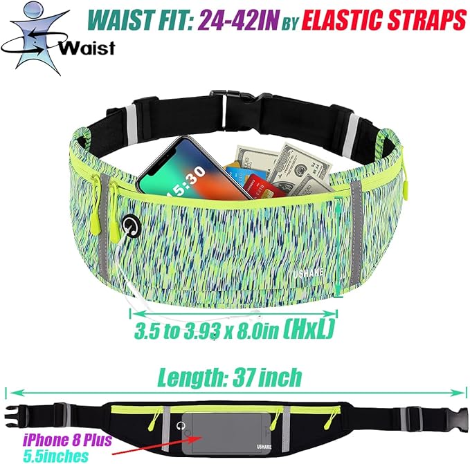 USHAKE Slim Running Belt, Workout Fanny Pack for Men Women,Exercise Waist Pack for Apple iPhone Holder, Runner Belt for Running Walking Cycling Camping Gym-StrideForce Fitness