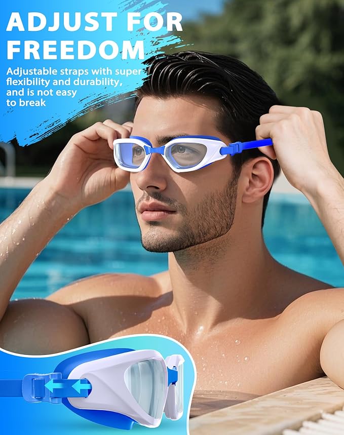 Swim Goggles, Unisex Adult Swimming Goggles Anti Fog Anti UV No Leakage Wide View for Men Women Youth-StrideForce Fitness