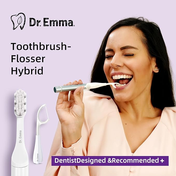 Dr. Emma Electric Vibration Flosser with Replaceable Floss Picks and Toothbrush, Power Flosser for Adults, Dental Flosser Kit for Teeth Cleaning, Water Flosser Alternative, Purple