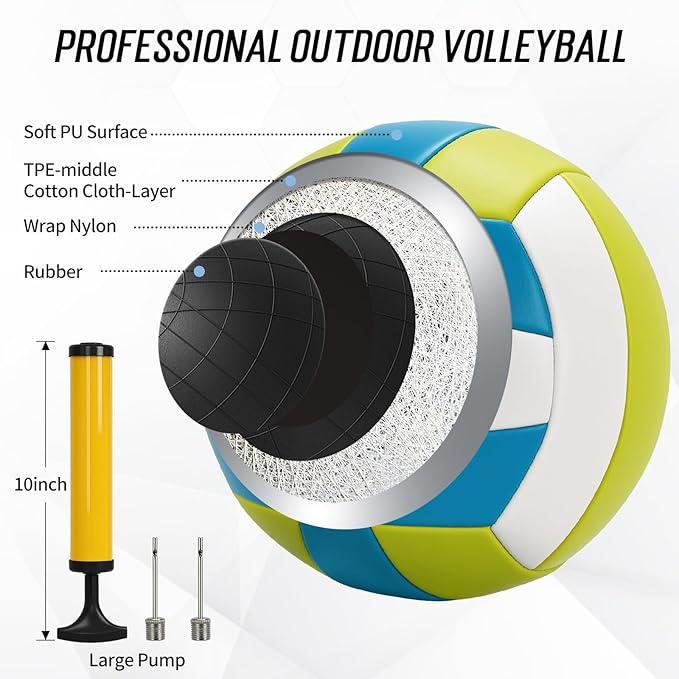 2025 Outdoor Professional Volleyball Net Set for Backyard Beach with Tetoron Net, Adjustable 2" Aluminum Poles, PU Volleyball,Carry Bag - Easy Setup & Anti-Sagg with 2 Tension Adjusters-StrideForce Fitness