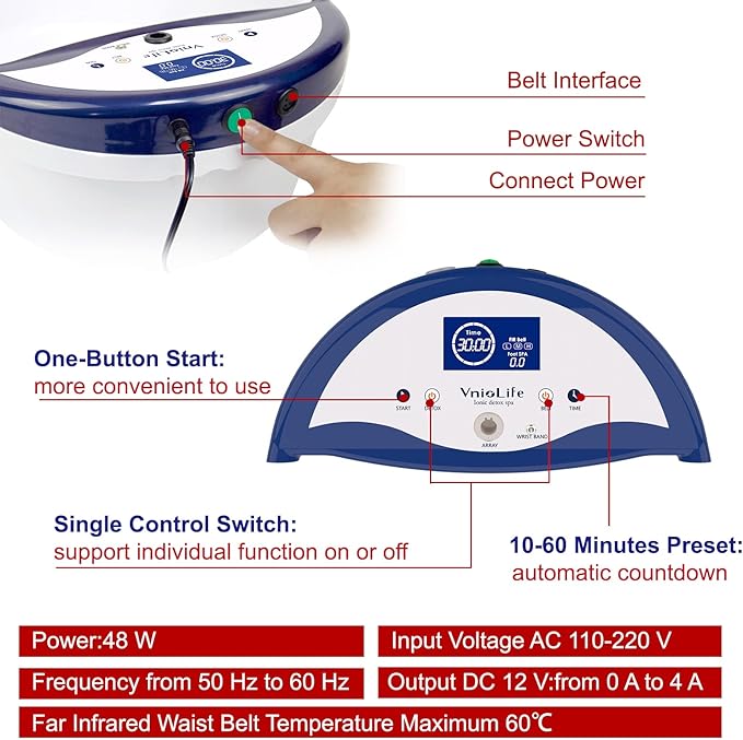 Ionic Foot Bath Detox Machine, Ion Detox Foot Bath Cleanse, LED Display Spa with Heated Belt, Wrist Strap, Arrays, Liners (Portable Handbag)-StrideForce Fitness