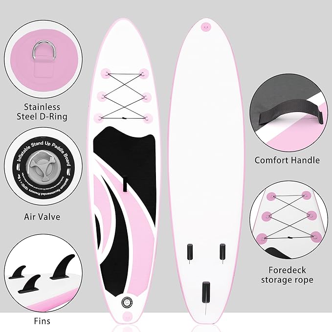 Inflatable Stand Up Paddle Board 10‘x30‘‘- Ultra-Light SUP with Backpack, Pump, Paddle, Coil Leash, 3 Fins, Repair Kit, Stable Design, Non-Slip EVA Deck for Adults & Youth-StrideForce Fitness