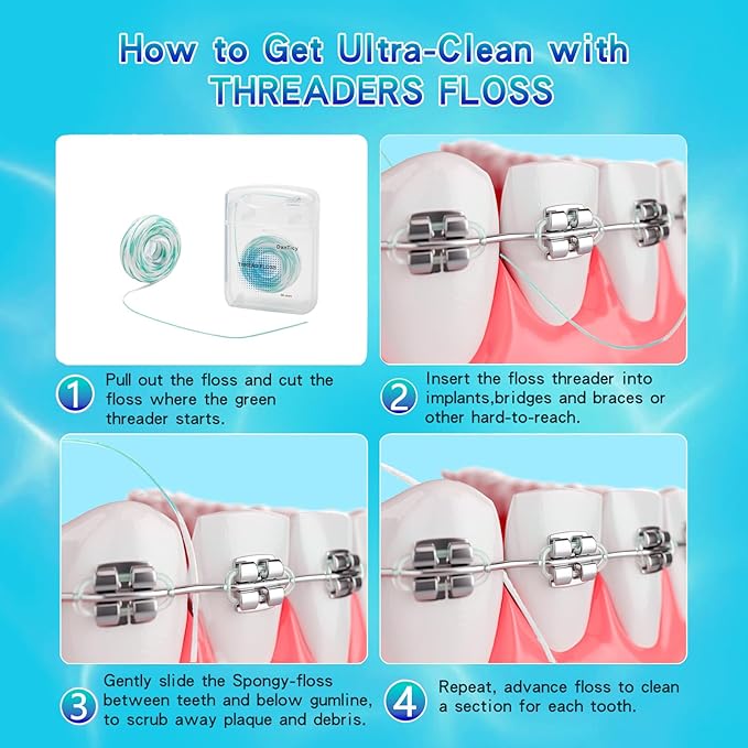 840D Fluffy Floss Threaders,Deep Clean Dental Floss for Braces, Bridges, and Implants,Super Floss Pre-Cut (100 Count (Pack of 2))