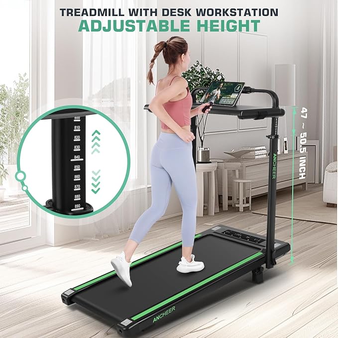 Walking Pad Treadmill with Desk Workstation,3.0 HP Foldable Treadmills with 12% Incline & Handle Bar,300lbs Capacity,2s Folding,Ultra-Quiet,Small/Compact Under Desk Treadmills for Home Ofiice-StrideForce Fitness
