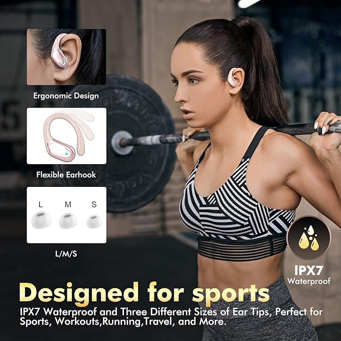 Wireless Earbuds, Sports Bluetooth Headphones, 80Hrs Playtime Ear Buds with LED Power Display, Noise Canceling Headset, IPX7 Waterproof Earphones for Workout/Running (Rose Gold)-StrideForce Fitness