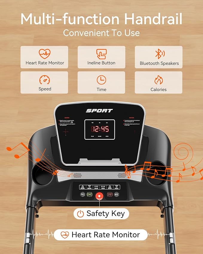 Treadmill for Home, 3.0HP Folding Treadmill with Incline, 300 lbs Capacity, Bluetooth & Heart Rate Sensor, Space-Saving Design-StrideForce Fitness