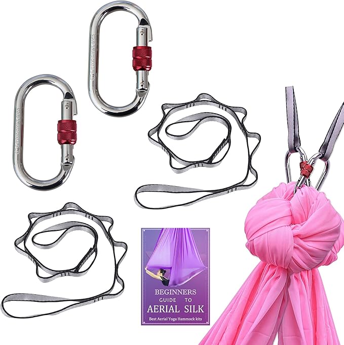 Aerial Yoga Hammock L:5M W:2.8M 5.5 Yards Aerial Pilates Silk Yoga Swing Set with 2000 Ibs Load Include Daisy Chain, Pose Guide-StrideForce Fitness