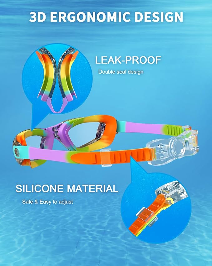 Kids Swim Goggles, Swimming Goggles for Kids with Nose Clip, Earplugs, Nose Bridge for Age 3-15-StrideForce Fitness