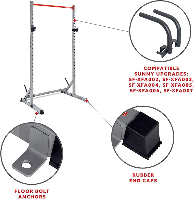 Sunny Health & Fitness Multifunctional Strength Training Home Gym – Complete Workout Equipment with Training Attachments, Optional Squat Stand, Power Rack Cage, Adjustable Incline Bench-StrideForce Fitness
