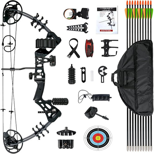 Youth Compound Bow Set 15-45 Lbs for Teens and Beginner, Package with Archery Hunting Equipment, Max Speed 260fps, Adjustable, Right Hand-StrideForce Fitness