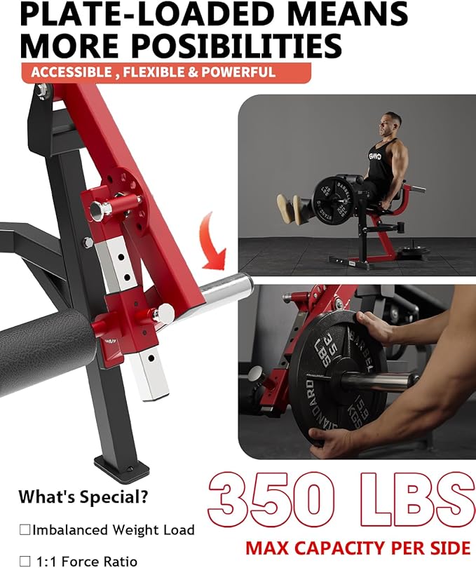 GMWD Leg Extension and Curl Machine, Single Leg Extension, Lying Leg Curl, Standing Leg Curl, Adjustable Leg Exercise Bench with Plate Loaded, Leg Machine Home Gym, Red-StrideForce Fitness
