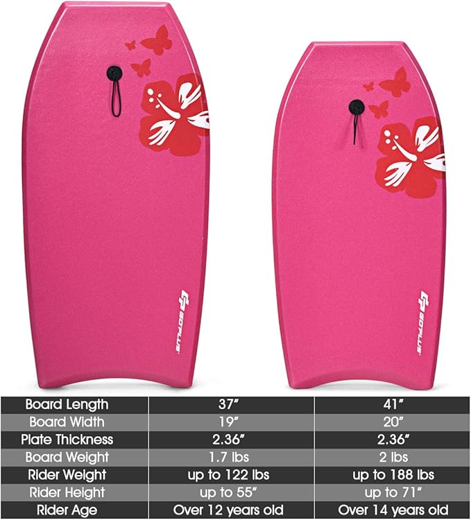 Goplus 41''/37''/33'' Lightweight Body Board for Beach, Surf Board with EPS Core, XPE Deck, HDPE Slick Bottom, Wrist Leash, Bodyboard for Kids Adults Surfing-StrideForce Fitness