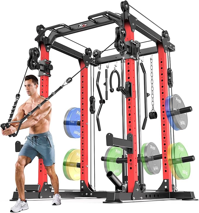 Power Rack Power Cages Multi-Function Squat Rack with Cable Crossover System Selectable More Training Attachment Weight Cage for Garage Home Gym-StrideForce Fitness