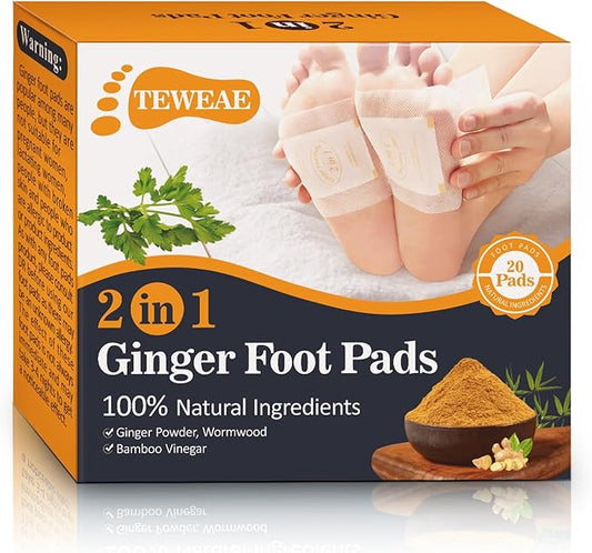 2 in 1 Foot Pads, 20 Pads Tear and Use Pure Ginger Bamboo Wormwood Foot Pads, Bigger Adhesive ''Stay in Place'' Goodnight Pads-StrideForce Fitness